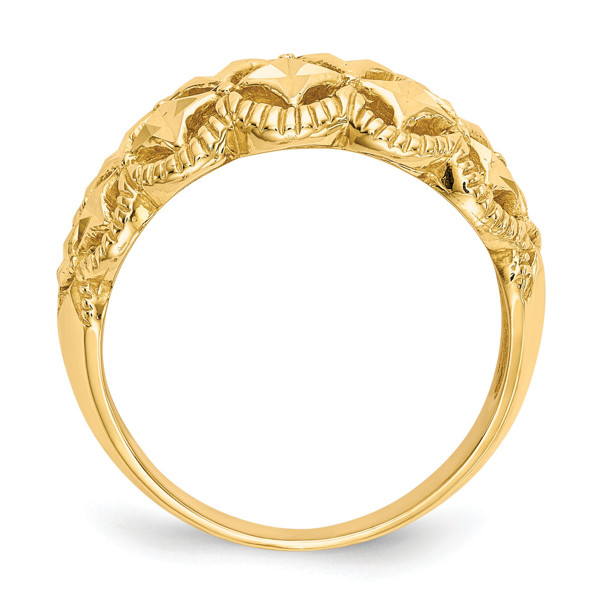14K Diamond-cut Scalloped Edge Pattern Dome Ring-K4620