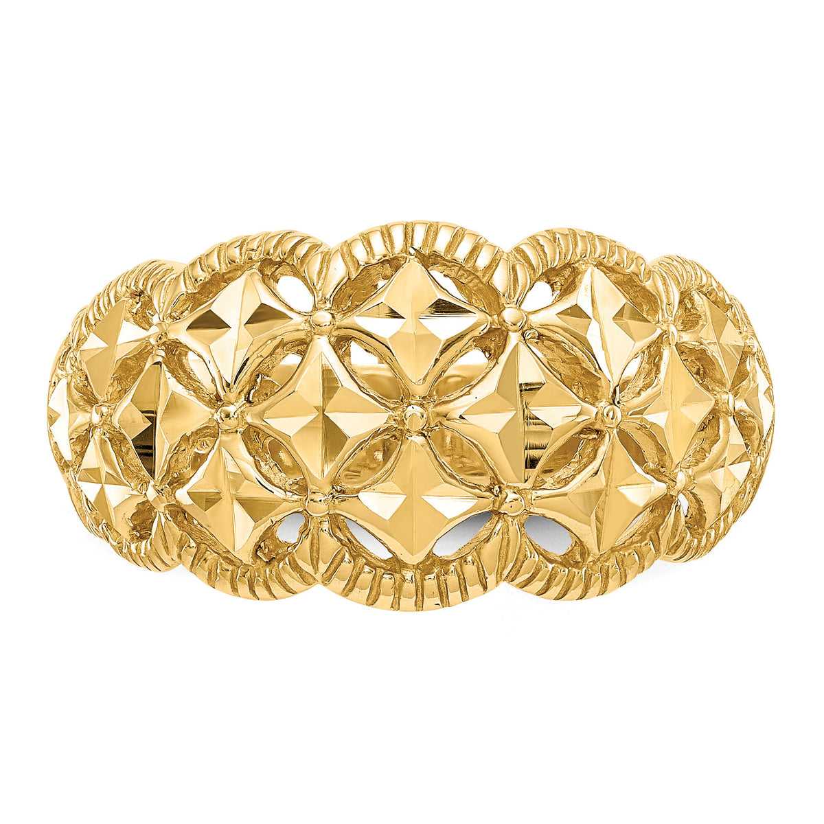 14K Diamond-cut Scalloped Edge Pattern Dome Ring-K4620