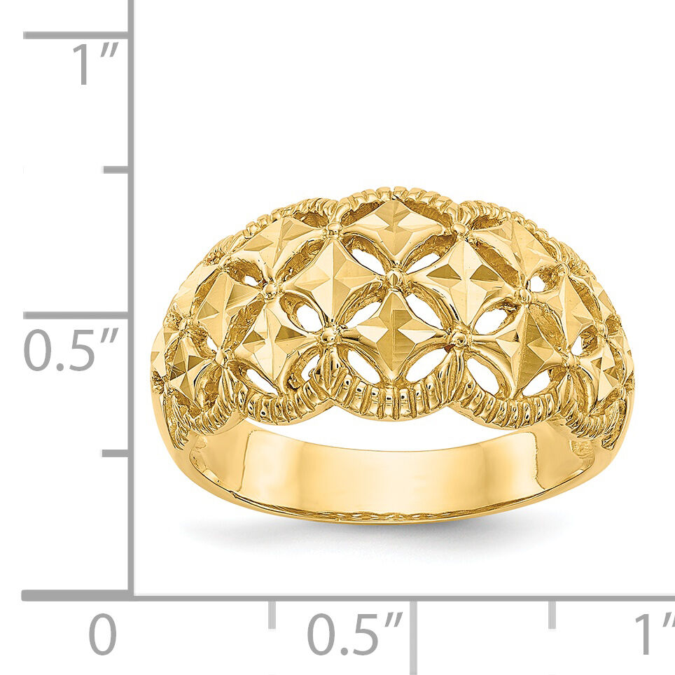 14K Diamond-cut Scalloped Edge Pattern Dome Ring-K4620