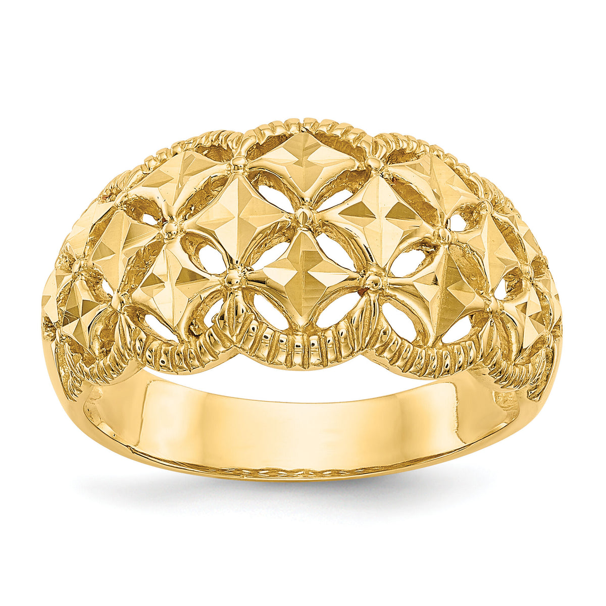 14K Diamond-cut Scalloped Edge Pattern Dome Ring-K4620