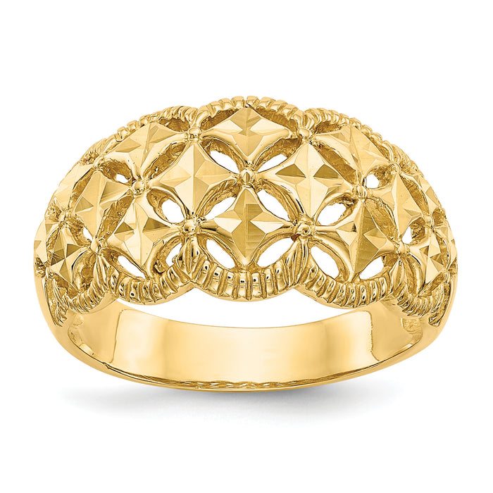 14K Diamond-cut Scalloped Edge Pattern Dome Ring-K4620