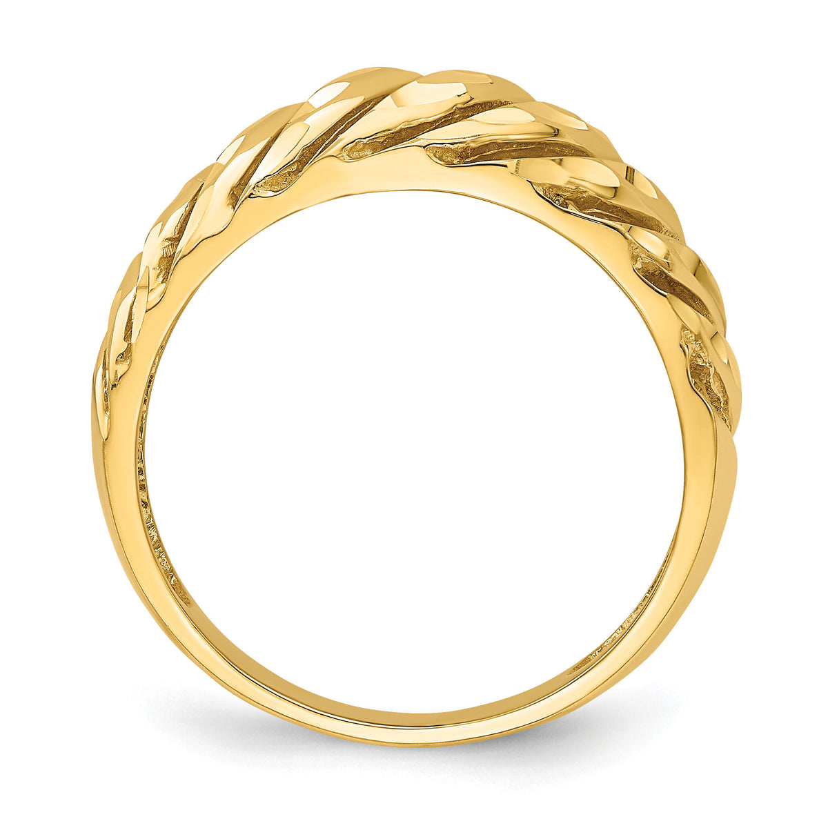 14K Open Slash Diamond-cut Dome Ring-K4626