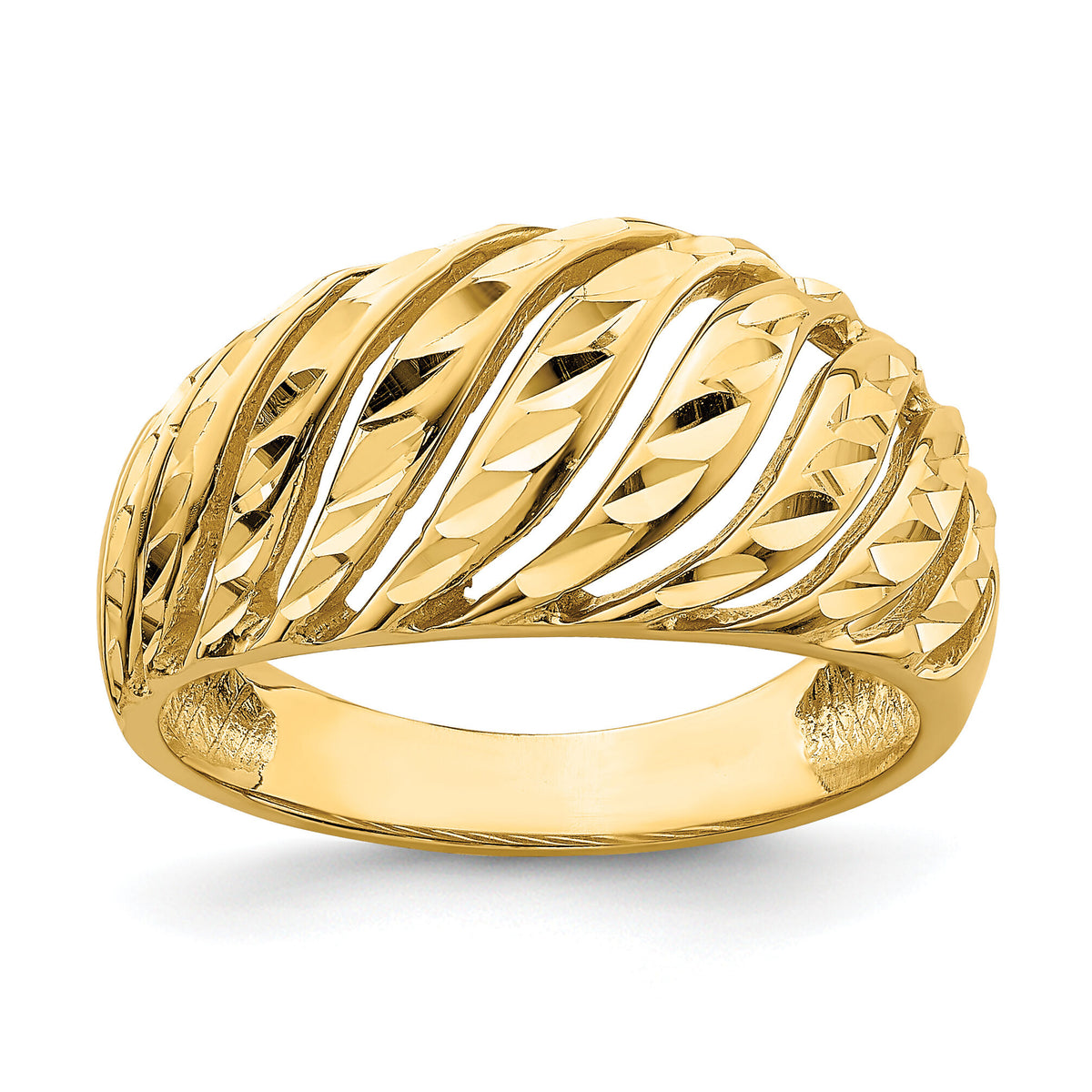 14K Open Slash Diamond-cut Dome Ring-K4626