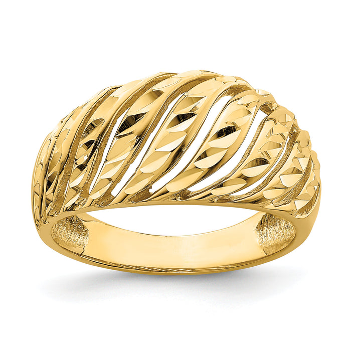 14K Open Slash Diamond-cut Dome Ring-K4626