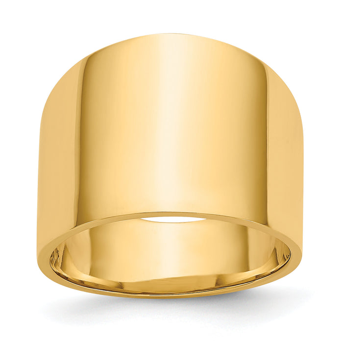 14K 15mm Flat-top Tapered Cigar Band Ring-K4632