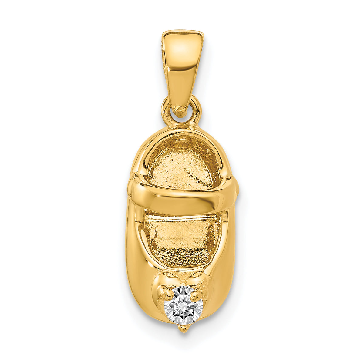 14k 3-D April/Synthetic Stone Engraveable Baby Shoe Charm-K4652APR