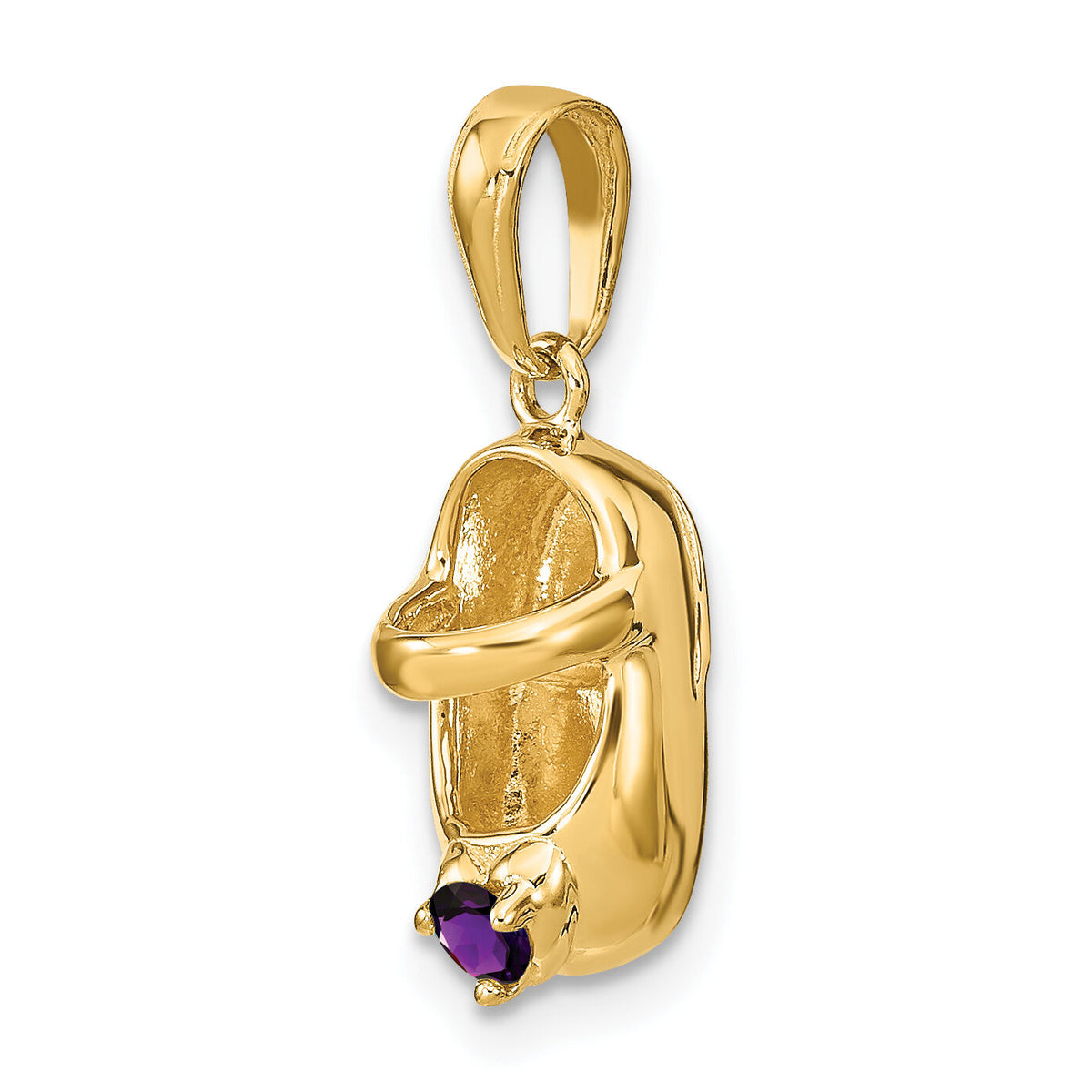 14k 3-D February/Synthetic Stone Engraveable Baby Shoe Charm-K4652FEB