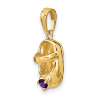14k 3-D February/Synthetic Stone Engraveable Baby Shoe Charm-K4652FEB