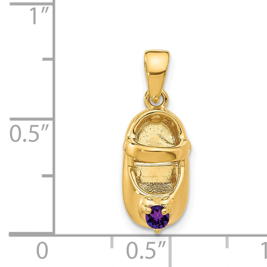 14k 3-D February/Synthetic Stone Engraveable Baby Shoe Charm-K4652FEB