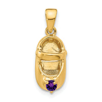 14k 3-D February/Synthetic Stone Engraveable Baby Shoe Charm-K4652FEB