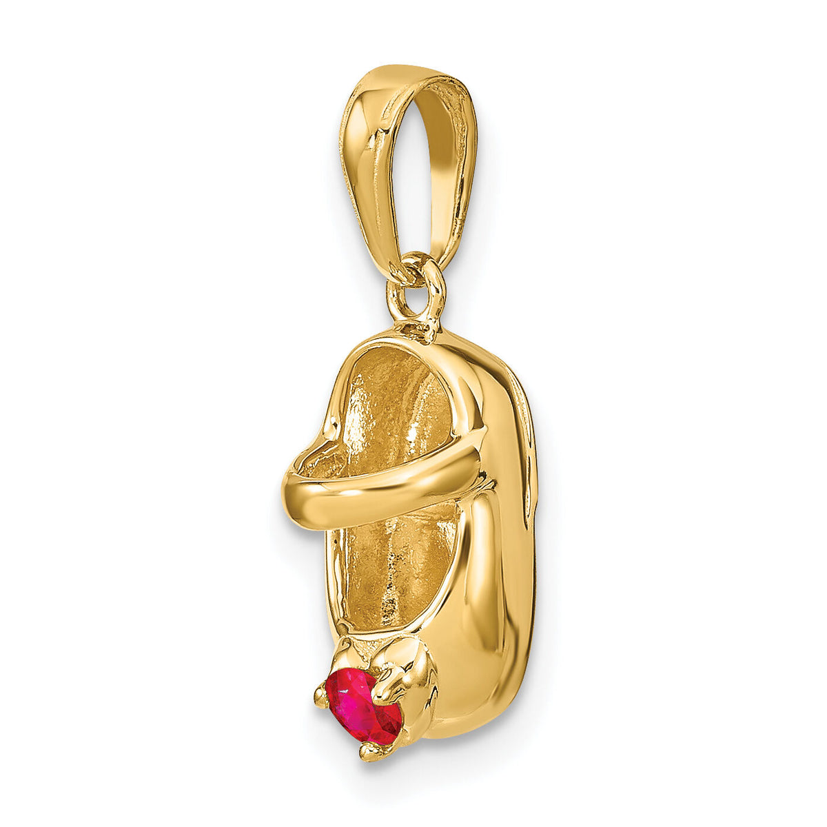 14k 3-D July/Synthetic Stone Engraveable Baby Shoe Charm-K4652JUL