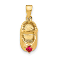 14k 3-D July/Synthetic Stone Engraveable Baby Shoe Charm-K4652JUL