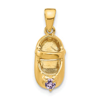 14k 3-D June Synthetic Stone Engraveable Baby Shoe Charm-K4652JUN