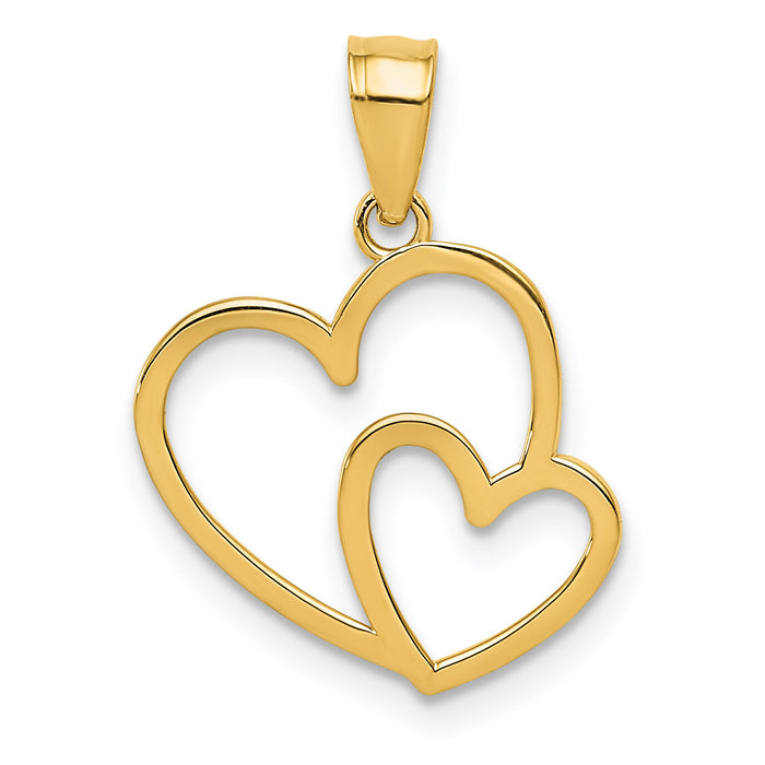 14K Polished Double Heart Pendant-K4671