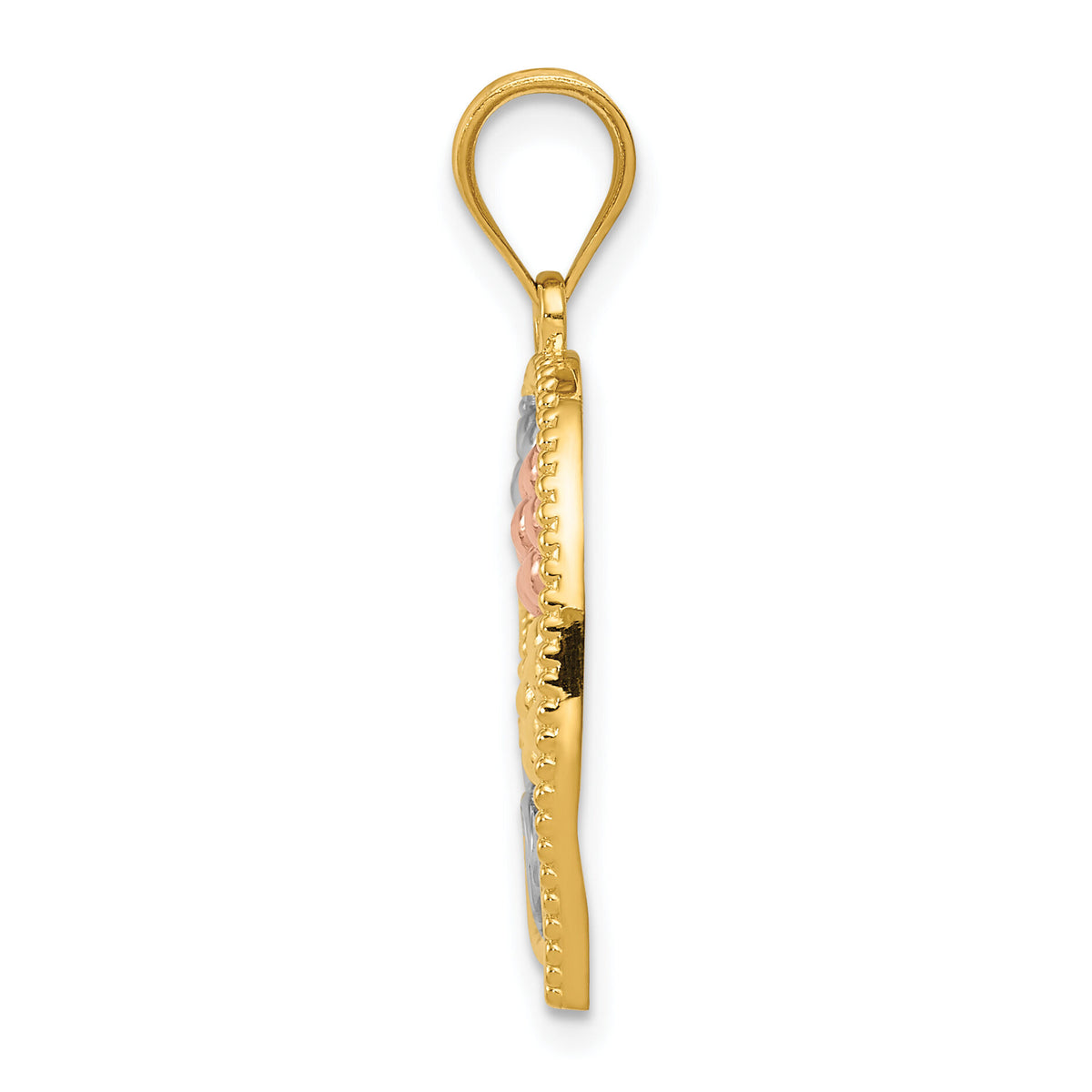 14k Tricolor MOM & Flowers Pendant-K4728