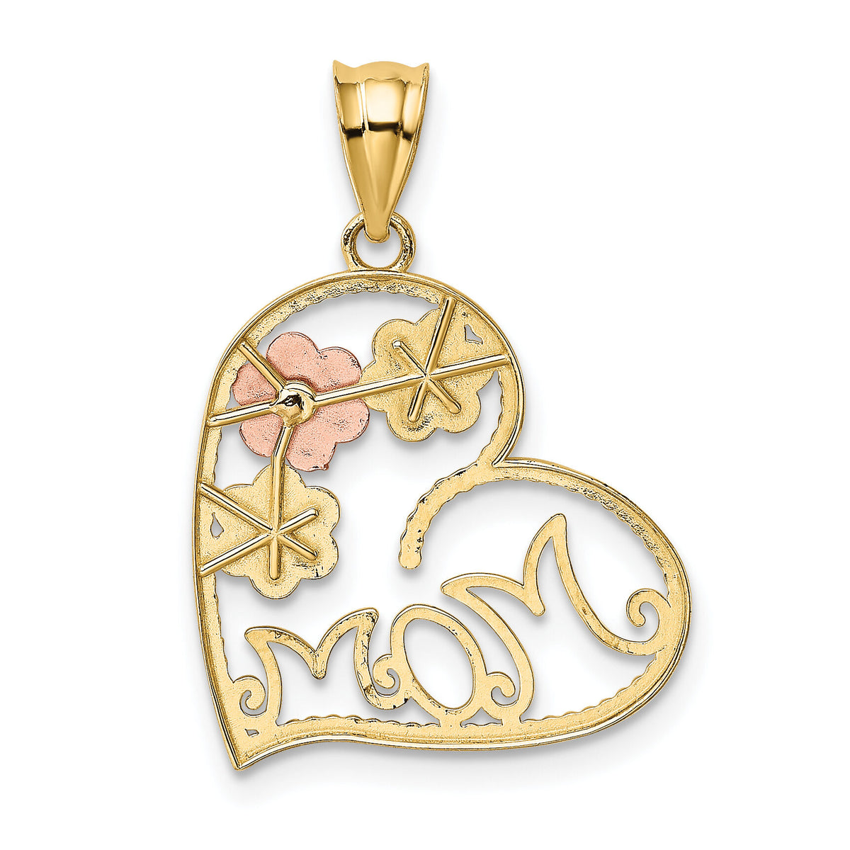 14k Tricolor MOM & Flowers Pendant-K4728
