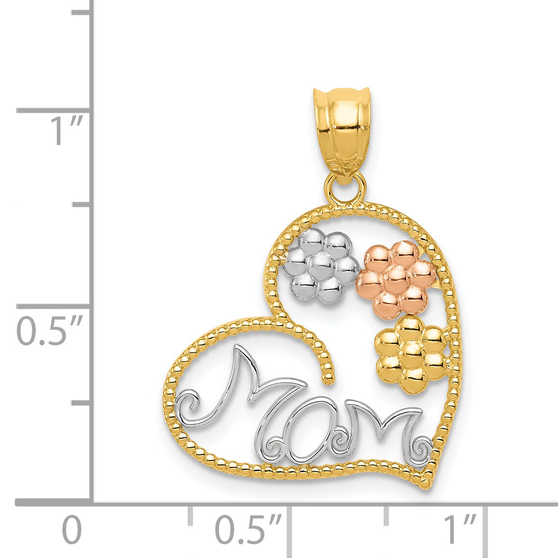 14k Tricolor MOM & Flowers Pendant-K4728