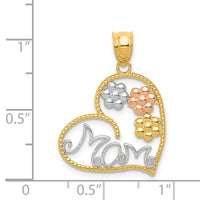 14k Tricolor MOM & Flowers Pendant-K4728