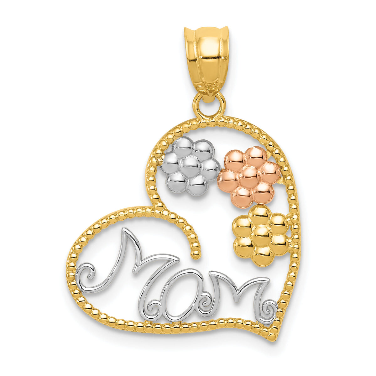 14k Tricolor MOM & Flowers Pendant-K4728