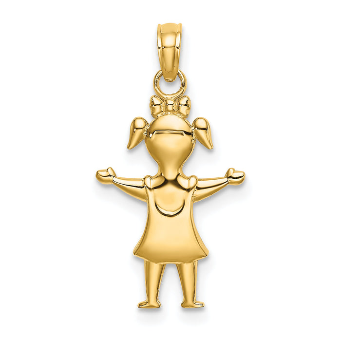 14k Solid Polished Girl with Pig-Tails Charm-K4747