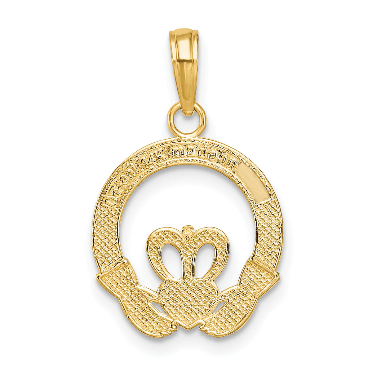 14k Satin Diamond-cut Flat-Backed Claddagh Pendant-K4769
