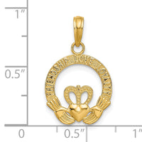 14k Satin Diamond-cut Flat-Backed Claddagh Pendant-K4769