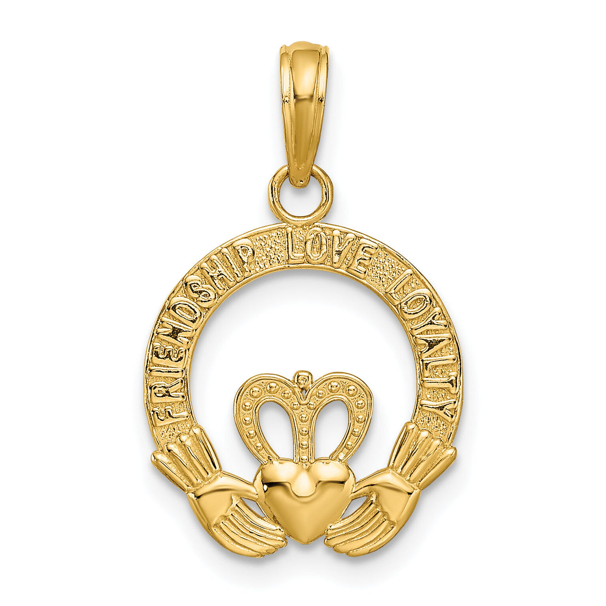 14k Satin Diamond-cut Flat-Backed Claddagh Pendant-K4769