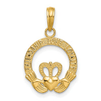 14k Satin Diamond-cut Flat-Backed Claddagh Pendant-K4769