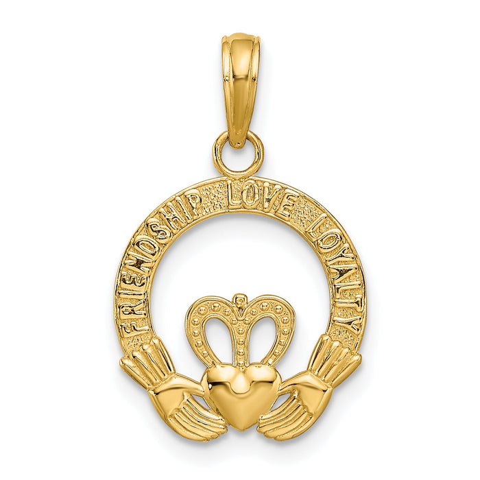14k Satin Diamond-cut Flat-Backed Claddagh Pendant-K4769