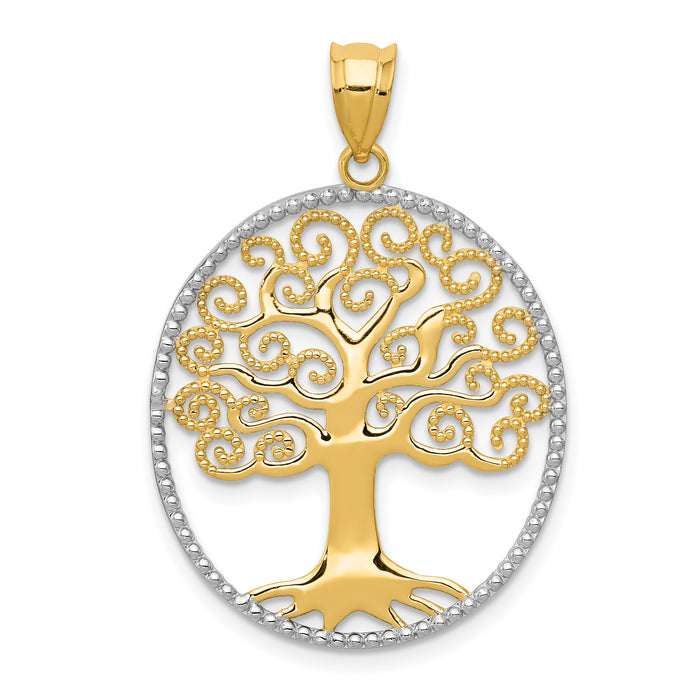 14k w/Rhodium Filigree Tree of Life Pendant-K4781