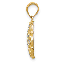 14K w/Rhodium Diamond-Cut Round Pendant-K4785