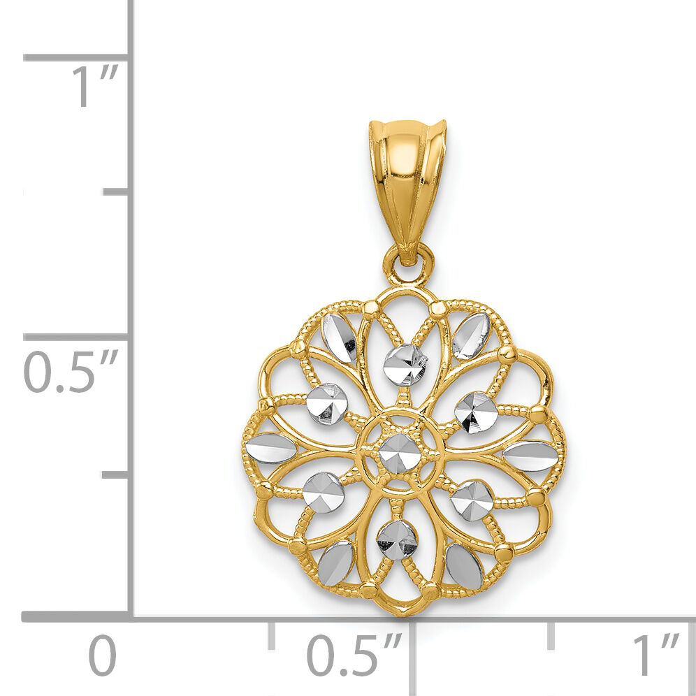 14K w/Rhodium Diamond-Cut Round Pendant-K4785