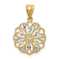 14K w/Rhodium Diamond-Cut Round Pendant-K4785