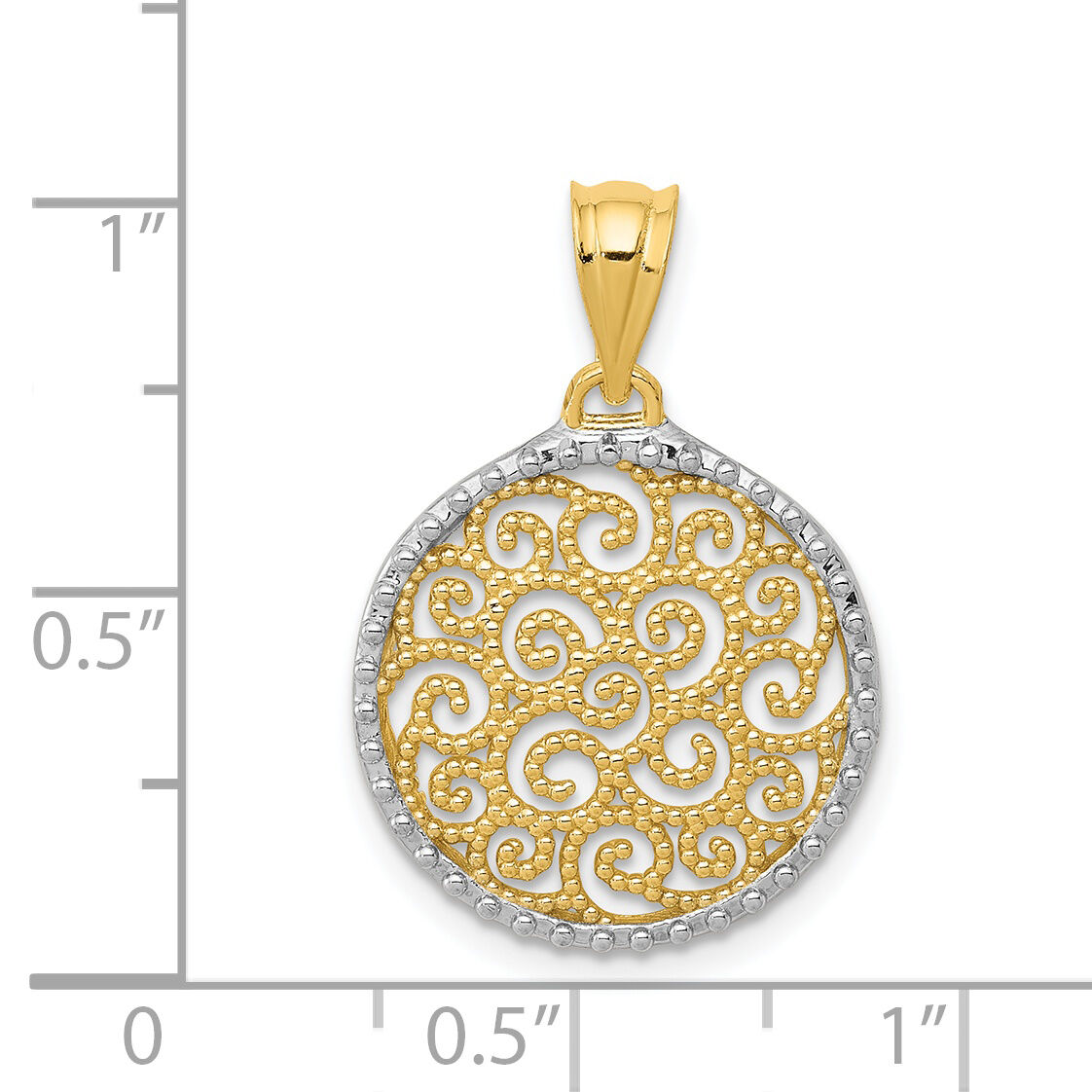 14K w/Rhodium Filigree Circle Pendant-K4786