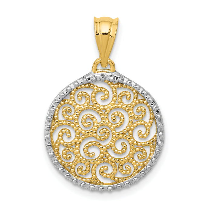 14K w/Rhodium Filigree Circle Pendant-K4786