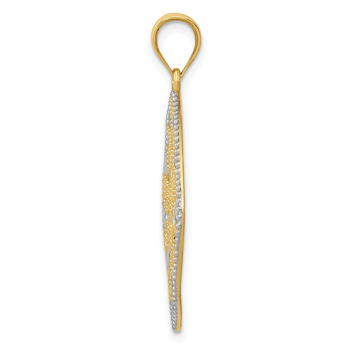 14K w/Rhodium Diamond-Cut Filigree Swirl Pendant-K4789
