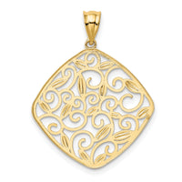 14K w/Rhodium Diamond-Cut Filigree Swirl Pendant-K4789