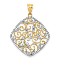 14K w/Rhodium Diamond-Cut Filigree Swirl Pendant-K4789