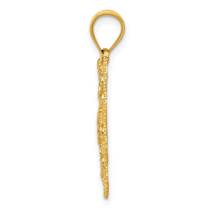 14k and Rhodium Diamond-cut Swirl Round Pendant-K4790