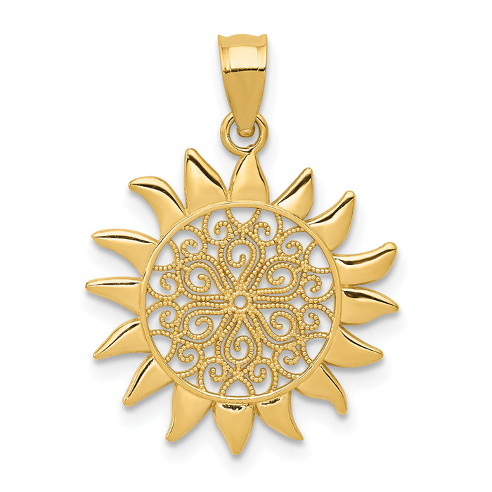 14k Polished Filigree Sun Pendant-K4812