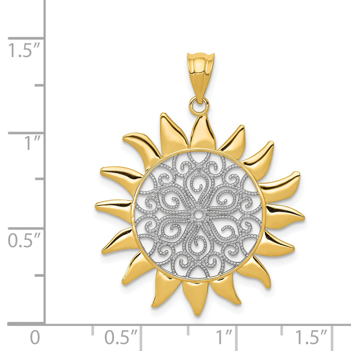 14k w/Rhodium Sun Filigree Pendant-K4814