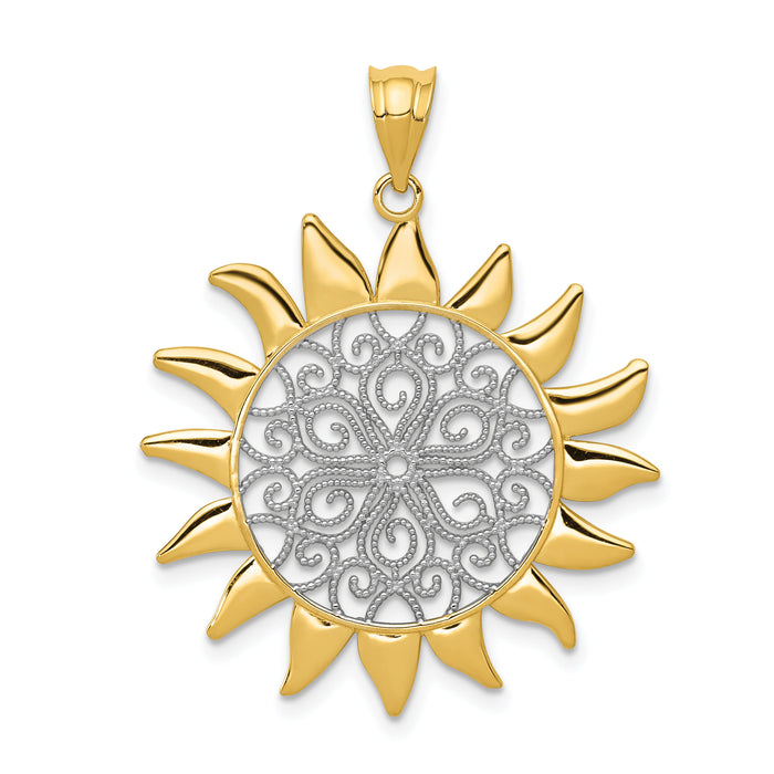 14k w/Rhodium Sun Filigree Pendant-K4814