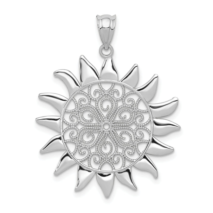 14k White Gold Filigree Sun Pendant-K4815