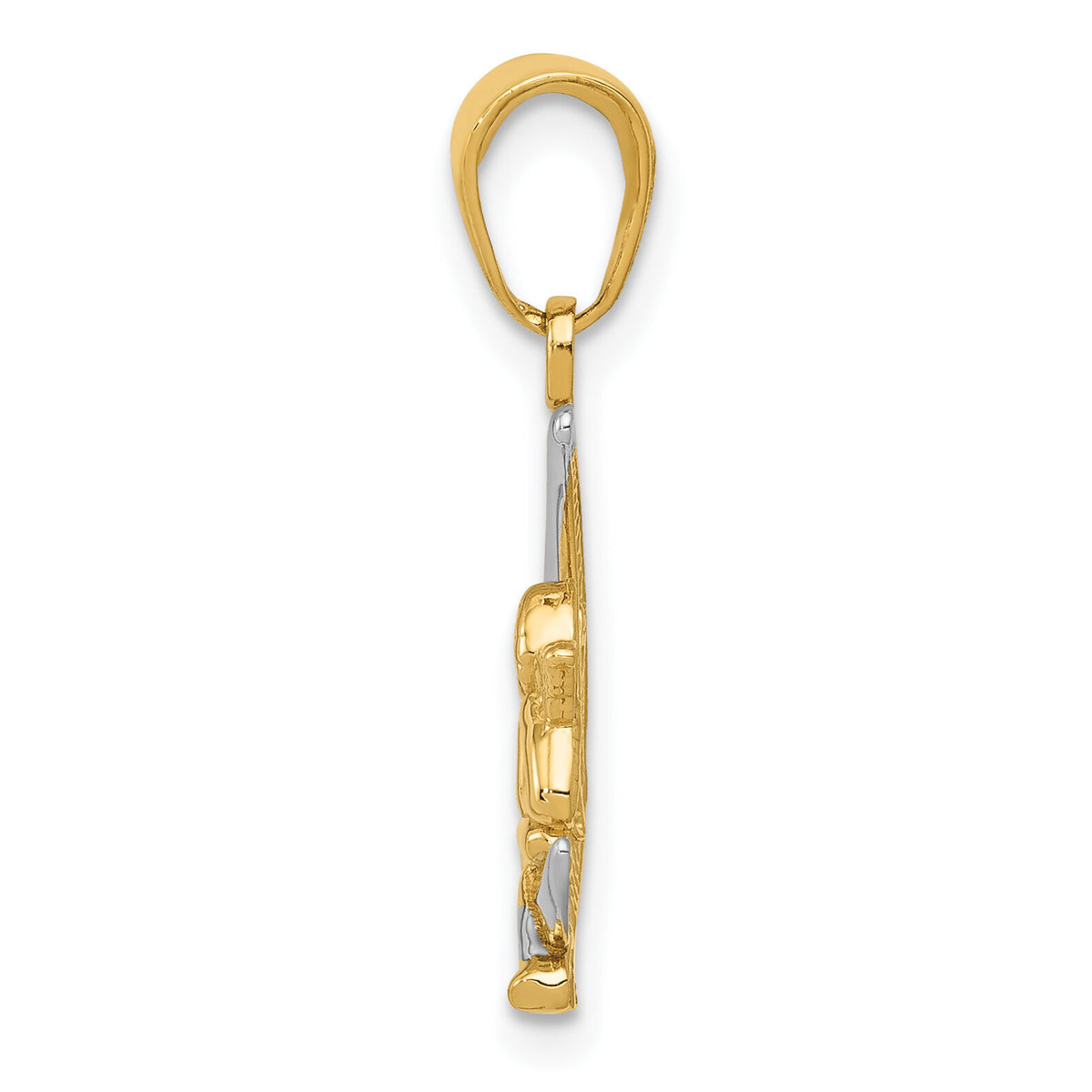 14k and Rhodium Polished Moon w/ Angel Pendant-K4816