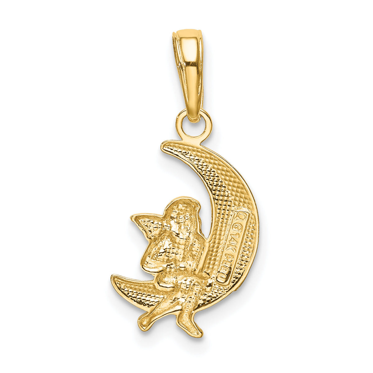 14k and Rhodium Polished Moon w/ Angel Pendant-K4816