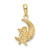 14k and Rhodium Polished Moon w/ Angel Pendant-K4816