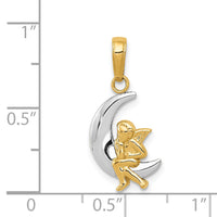 14k and Rhodium Polished Moon w/ Angel Pendant-K4816