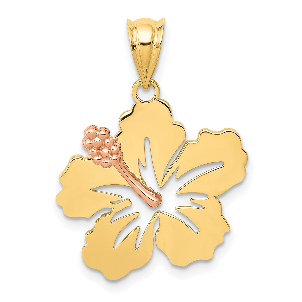 14k Yellow and Rose Gold Hibiscus Flower Pendant-K4829