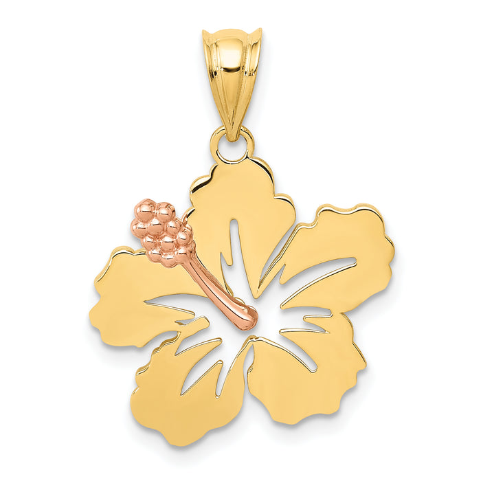 14k Yellow and Rose Gold Hibiscus Flower Pendant-K4829