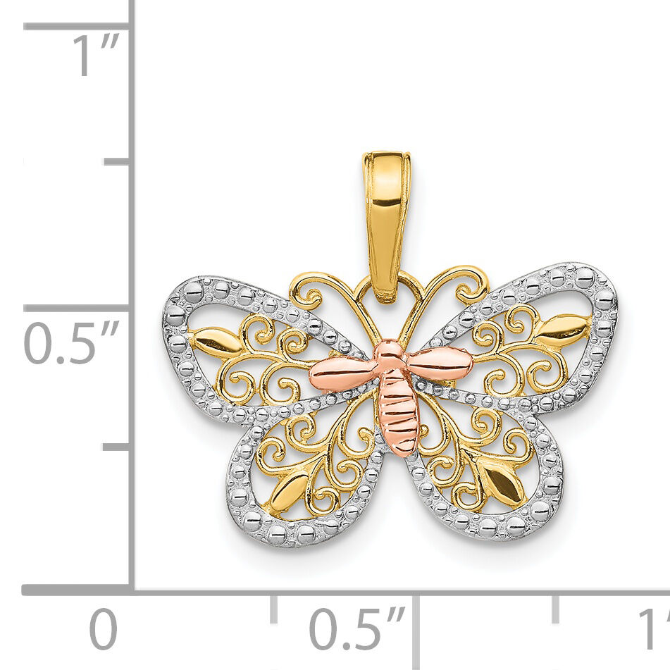 14k Two-tone w/White Rhodium Diamond-cut Butterfly Pendant-K4832